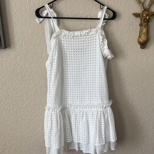 Twin-Set White Eyelet Tie-Shoulder Mini Dress